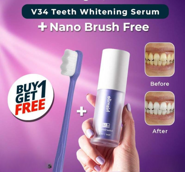Pack of 2 Hismiles V34 Colour Corrector Serum + Micro Nano Toothbrush for Sensitive Gums – Teeth Brightening & Whitening Deal